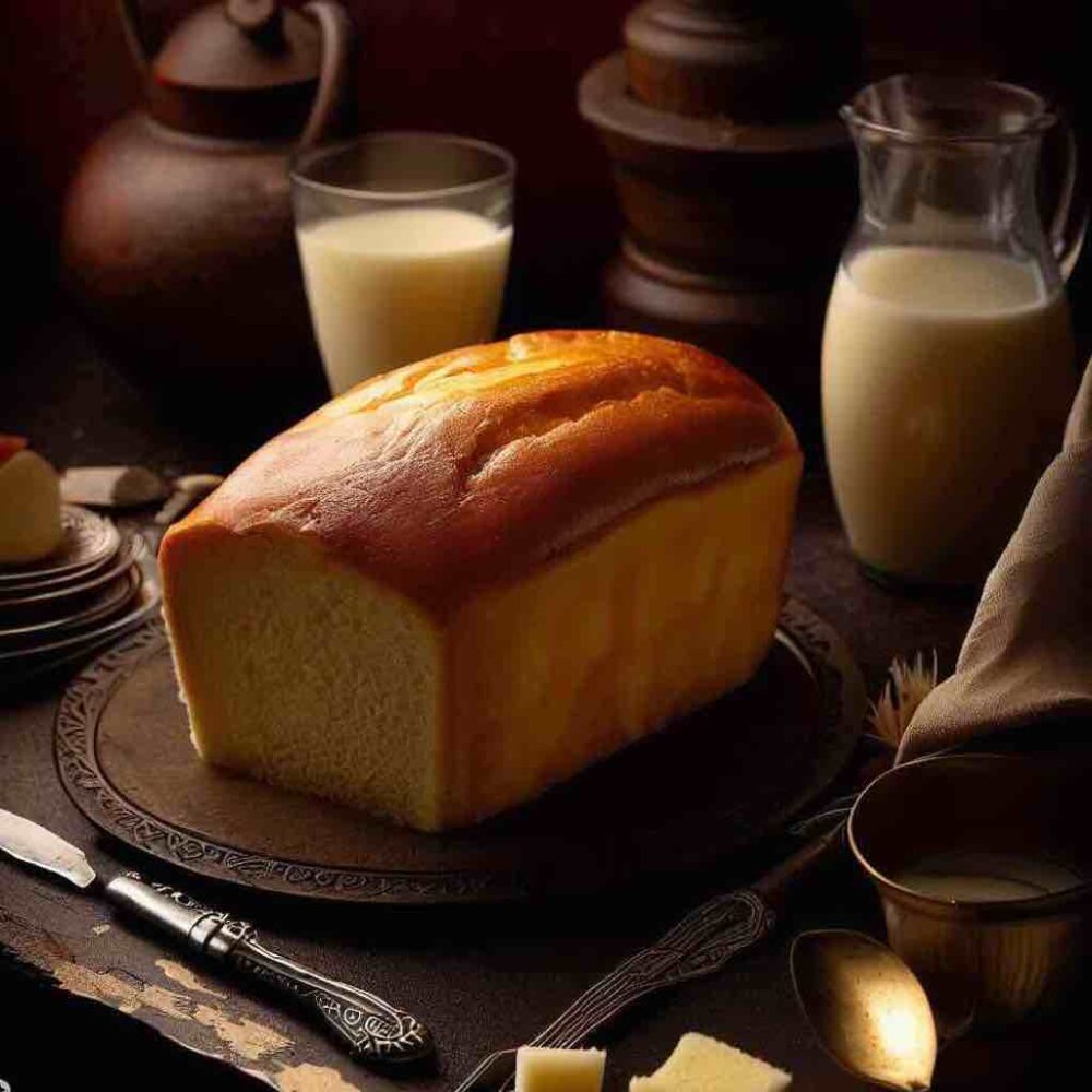 English cake just came out from oven served with milk